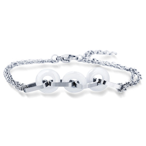 Pulsera de acero inoxidable con tres círculos de cerámica en blanco y negro, joyería de moda unisex - Product Image 5