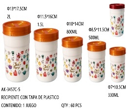 Plastic <b>Containers</b> With Lids Set Of 5 Pieces Screw Top Floral Design Kitchen Storage For <b>Snacks</b> Fruit Flour Cookies 330Ml 500Ml - Product Image 1