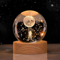 Lampe de table en cristal 3D lumineuse USB K9 Galaxy Deer, boule de cristal, lumière nocturne, éclairage intelligent pour Noël, sculptée et polie