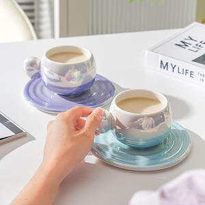 Mylife – ensemble tasse et soucoupe à café en céramique, 250ml, couleur dégradée, design nordique, cadeau pour femmes - Product Image 5