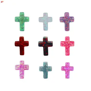 2024 Loose synthetic beads for making jewelry top fire opal gems at stock 9mm 12mm colorful cross pendant charms