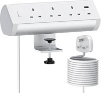 Regleta de alimentación industrial de sobremesa del Reino Unido con interruptor, 3 tomas de 10A, 1 puerto USB, para uso hospitalario, montaje en borde de escritorio, con abrazadera de aleación de aluminio