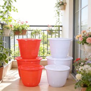 Cubo de Plástico de Grado Alimenticio con Tapa, Gran Capacidad 30L+, Almacenamiento de Agua Doméstico, Engrosado, Blanco y Azul - Product Image 3