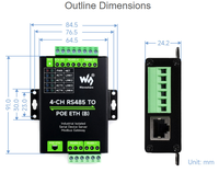 Server Serial Ethernet 4-Ch RS485 ke RJ45, 4 Saluran RS485 I, Modul Serial Terisolasi Industri yang Dapat Dipasang di Rel, PoE Opsional