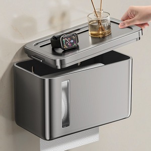 Bathroom Tissue <b>Box</b> Wall Mounted Waterproof Storage Rack Rectangular No Drill Required Toilet Paper Holder - Product Image 1