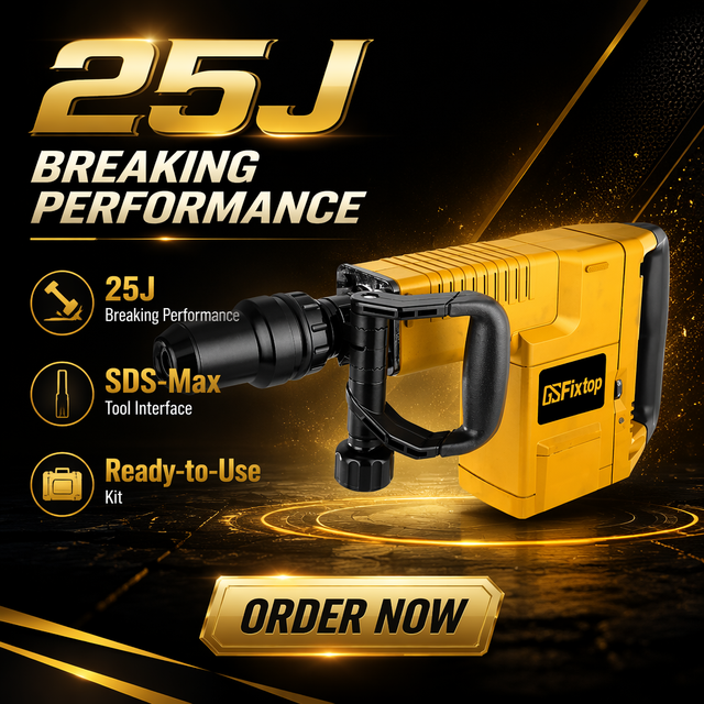 GSfixtop 1500W 220V Corded Demolition Hammer Wholesale Industrial Concrete Chipping Tool Case Side Handle Two Chisels