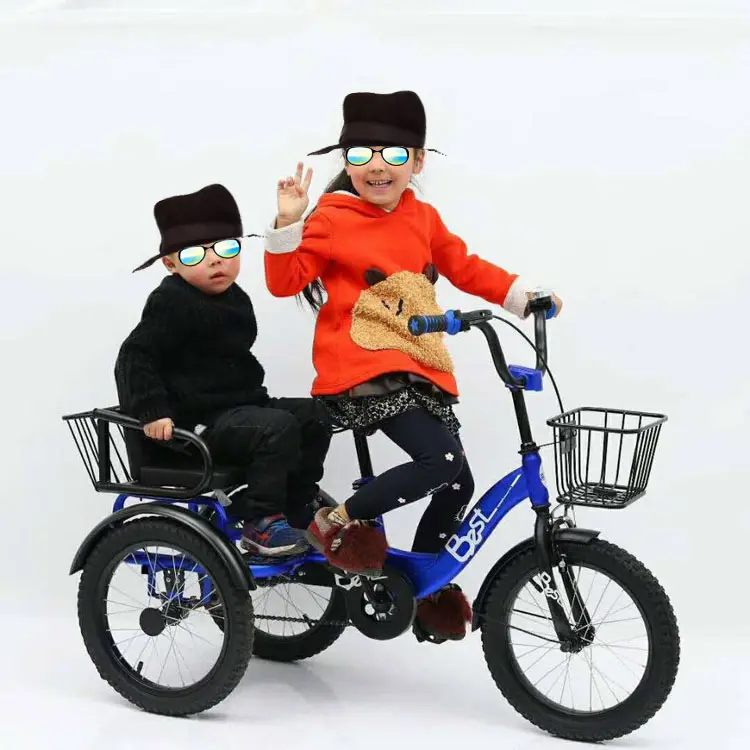 Verkauf der besten zweisitzigen Baby Dreirad Fahrrad 3 Rad Fahrrad Auto für Kinder Kinder manuelle Fahrt auf Auto Twin Dreirad Kinderwagen 12