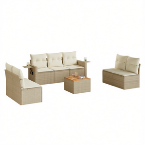 Ensemble de canapés de jardin en rotin beige 6 places, mobilier d'extérieur contemporain, structure en osier résistant aux intempéries - Product Image 1