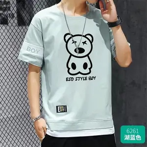 Tops de verano de poliéster para hombre con patrón de manga corta de seda de hielo transpirable tendencia versátil estilo coreano camiseta estampada