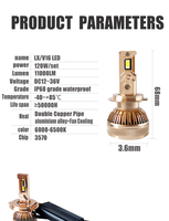 Kit de Conversión de Faros LED Todo en Uno de 120W, Sistema de Enfriamiento de 2 Tubos de Cobre, Ventilador Silencioso -40 ° C~85 ° Decodificador de Rango de Trabajo C Incluido