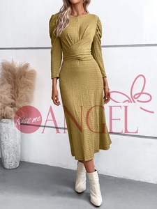 KISS ME ANGEL stile moda verde dolce temperamento elegante sottile girocollo pizzo a maniche lunghe abito da donna - Product Image 2