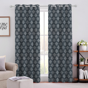 Rideaux et cantonnières à motif marocain personnalisé de luxe Rideau de fenêtre de salon ou de chambre Rideaux noirs occultants en tissu jacquard - Product Image 1
