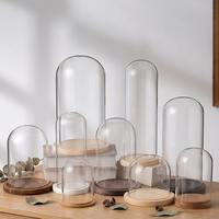Cloche en verre avec base en bois, cloche de présentation transparente pour plantes, artisanat, bijoux, fleurs préservées