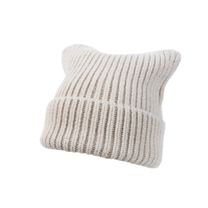 Nouveau style d'hiver pour fille, bonnet en tricot uni, épais, chaud, mignon, avec oreilles de <span class=keywords><strong>chat</strong></span>, réglable - Product Image 4