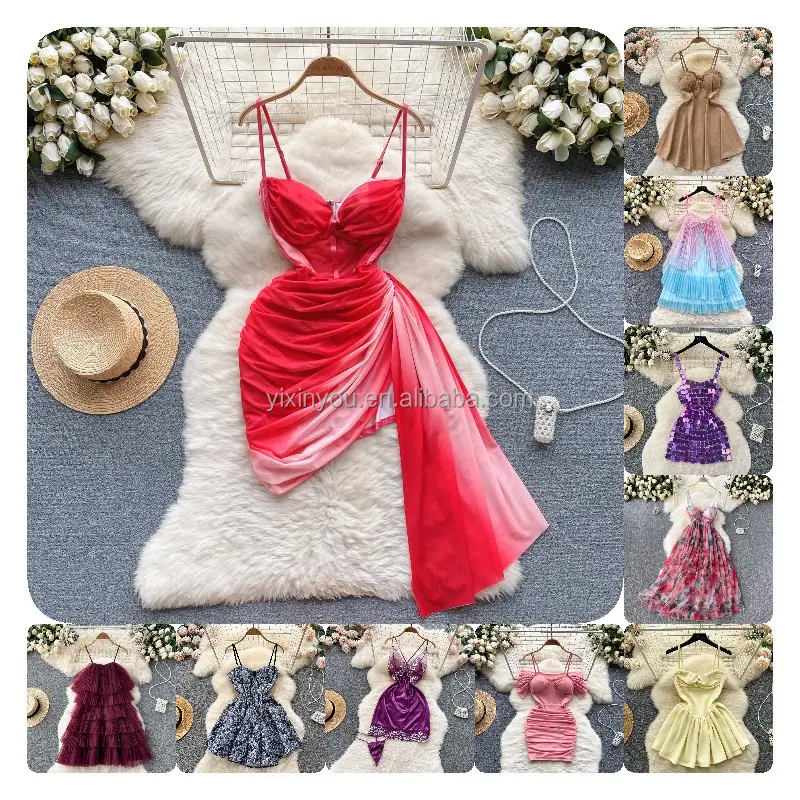 Kostenloser Versand Damenkleid Sommer sexy Schnüre offen Rückenband hochwertiges lässiges modisches Kleid