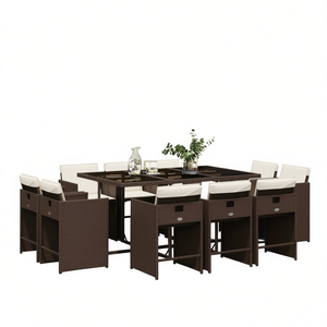 Ensemble de salle à manger de jardin en rotin pour 10 personnes, mobilier d'extérieur résistant aux intempéries, design contemporain - Product Image 1