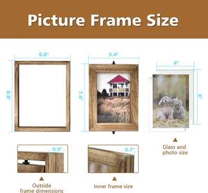 JUNJI 4x6 Rustic Wood Hinged Folding <strong>Triple</strong> Picture Collage Double-Sided Display Rotatable High Definition Glass <strong>Photo</strong> <strong>Frame</strong> - Product Image 3