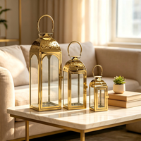 Lanterne en verre en acier inoxydable, porte-bougie décoratif, compatible avec les lumières LED pour mariage, patio, décoration de la maison