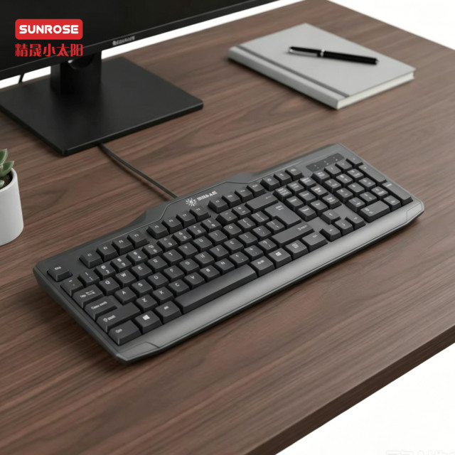 High-quality Sunrose 9851 USB Wired Membrane Keyboard New Ergonomic Design Low Profile Waterproof Ultra Thin Full Size 104-Key