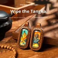 FYC Thangka04 #   Pendentif portable en cuir rétro Tsatsa Thangka peint à la main de haute qualité, représentant les huit principaux protecteurs du zodiaque