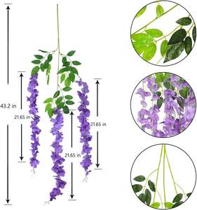 Flores Artificiales de Glicinia, Guirnalda Colgante de Glicinia Artificial de 3.6 Pies, Color Morado, Flores de <span class=keywords><strong>Seda</strong></span> para Decoración de Bodas y Fiestas - Product Image 3