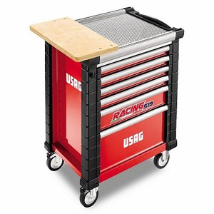 Armoire à outils Usag Racing 519 Act9 rouge sur roulettes avec dessus en bois et plateau en maille - Product Image 1