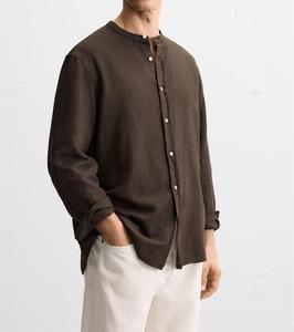 Chemise décontractée en lin pour homme, vente en gros, impression personnalisée ODM, printemps, pur coton, anti-boulochage, respirante - Product Image 5