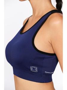 Soutien-gorge de sport uni en polyester bleu marine Munns & Mars pour femme avec rembourrage amovible, coutures anti-déplacement, confortable - Product Image 3