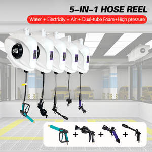 Système complet de dévidoir de tuyau de <span class=keywords><strong>garage</strong></span> 7-en-1 : Eau, Électricité, Air, <span class=keywords><strong>Mousse</strong></span>, Pré-lavage, Revêtement hydrophobe, Nettoyage des interstices - Product Image 2
