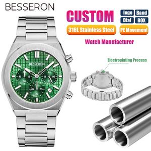 Relojes Cronógrafo de Lujo de Acero Inoxidable, Resistentes al Agua 5 ATM, Manecillas Luminosas para Hombre a la Moda, Personalizables - Product Image 1