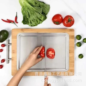 Bamboo Chopping Board Rectangle With Stainless Steel Handle For Kitchen Use Natural <b>Wood</b> Color D58 - Product Image 4