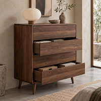 Commode vintage couleur noyer à 4 tiroirs, en mélamine, coffre de rangement en bois, grand organisateur de vêtements pour chambre à coucher, vente en gros OEM