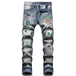 AIPA-pantalones vaqueros de LICRA para hombre, tela de poliéster con nuevo diseño estampado, estándar, talla grande