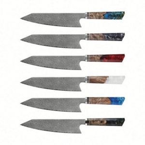 Couteau de chef professionnel japonais traditionnel forgé en acier Damas 8'' à 67 couches avec manche en bois stabilisé, ambidextre et écologique - Product Image 6