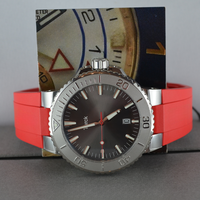 Montre mécanique automatique pour homme Turck, verre saphir, boîtier en acier inoxydable, bracelet en caoutchouc, 43,5 mm, aiguilles, résistante à l'eau