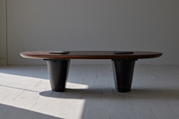 Meubles de salon Wabi Sabi en chêne et béton, table basse ovale géométrique pour salon, table basse moderne en bois brun et noir