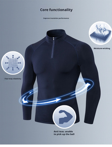 Mens Black Quarter Zip Pullover Quick Dry Athletic Compression Long Sleeve Workout Shirts Lightweight Gym <strong>Base</strong> <strong>Layer</strong> Thermal - Product Image 4
