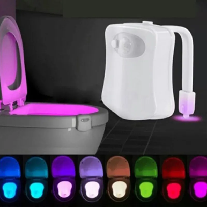 Amazon Hot Battery Powered 8 16 Colors Random Switching Motion Sensor Toilet Bowl Night Toilet Light