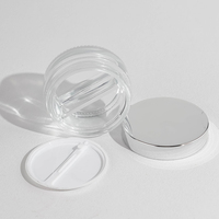 Pot cosmétique en verre transparent à double compartiment de 70 g avec couvercle en aluminium argenté pour crème pour les yeux et blush en crème