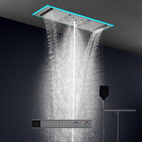 Système de douche à effet pluie LED, pommeau de douche rectangulaire, mitigeur de bain en laiton à 5 poignées avec fonction massage à double commande
