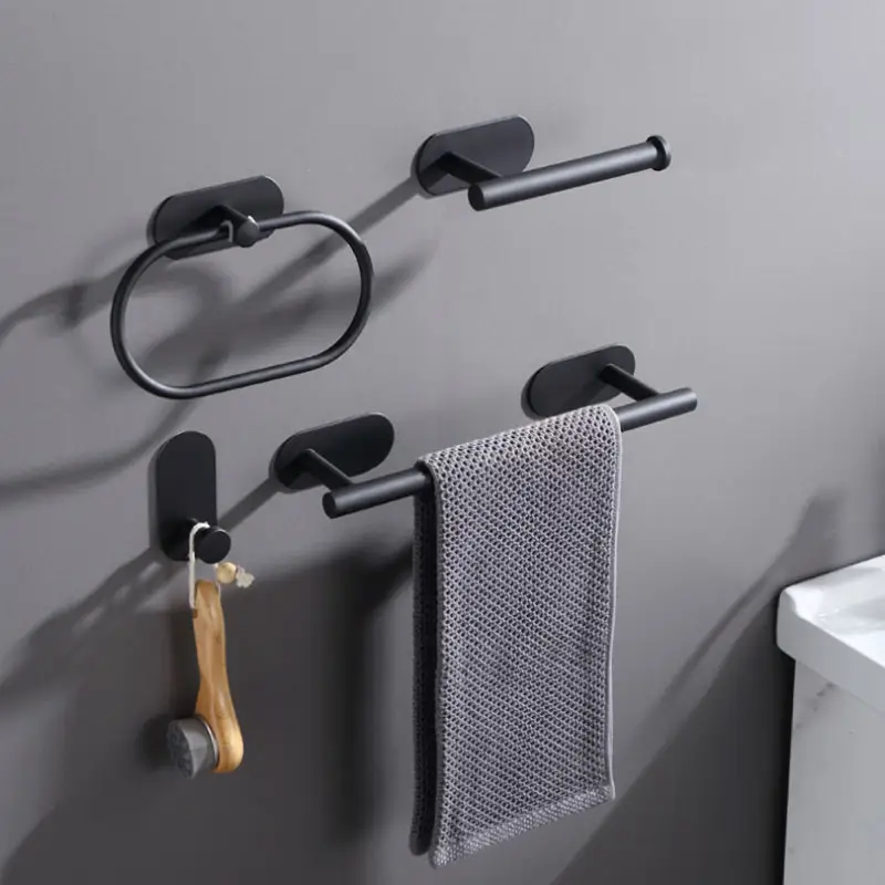 Juego de accesorios para baño, toallero montado en la pared de acero inoxidable, negro mate