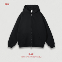 Hoodie OSTAR Custom OEM ODM Full Zip, Fleece Tebal, Fit Longgar, Bordir Puff Print, Drop Shoulder