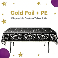 Nappe jetable noire et argentée en feuille, imperméable, rectangulaire, en plastique PE, pour fêtes de remise de diplômes et anniversaires