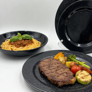 Assiette en mélamine noire effet <span class=keywords><strong>granit</strong></span> moderne de 10 pouces avec des taches blanches pour la cuisine et le service alimentaire - Product Image 6