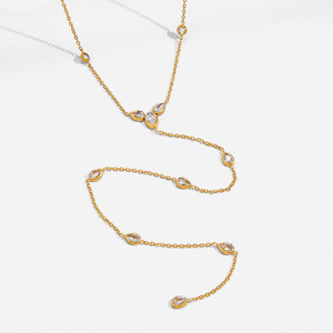 Collar de cadena en Y de acero inoxidable con circonita blanca en forma de lágrima, chapado en oro de 18K, para uso diario, con engaste de bisel multicapa - Product Image 1