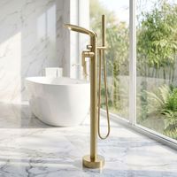 Robinet de baignoire autoportant avec bec cascade, finition or brossé, douche à main en laiton, 2 trous, couleur personnalisée pour salle de bain d'hôtel