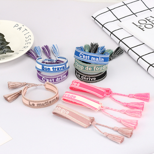 Bonjour Tu me-pulsera con bordado francés, 10 unidades, cuerda trenzada, regalo de Amistad de San Valentín - Product Image 3