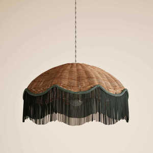Luminaire suspendu en rotin avec franges 800x800x430mm, lustre rond pour la décoration de la maison - Product Image 1