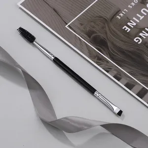 Luxury Black Double-headed Eyebrow Brush Single Angled Vegan Synthetic Hair Brow Tinting Brush Customized Logo Low MOQ