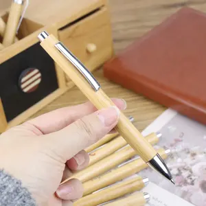 Pena bambu kustom promosi alami dengan stylus terukir pena pulpen Gel kayu ramah lingkungan dengan Logo